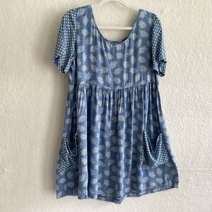 Babydoll oversized Shortsleeved Boho, Cottagecore. Blue Floral/polka dot dress M